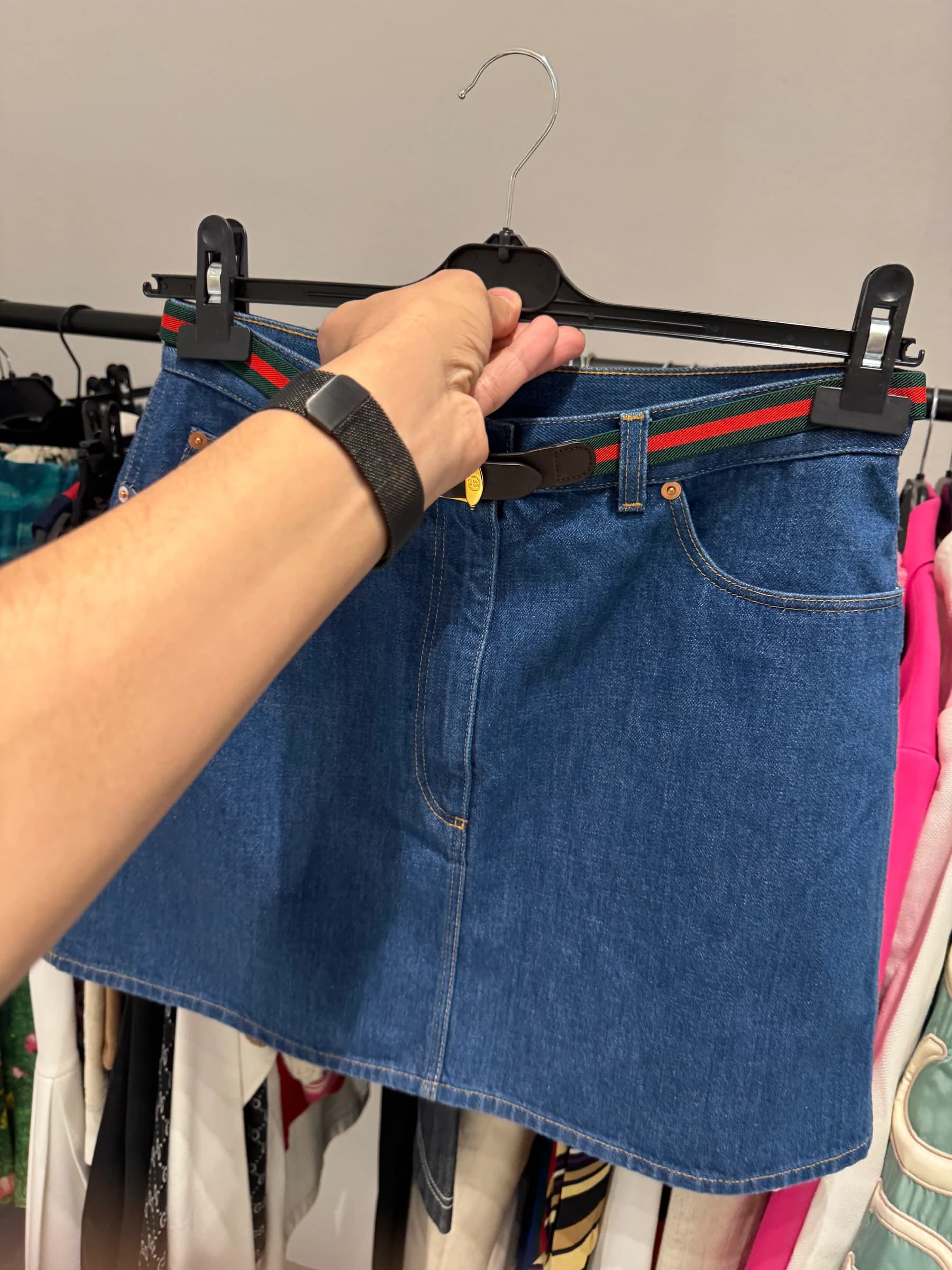 Gucci Web Şerit Kemerli Denim Mavi Mini Etek görsel 6