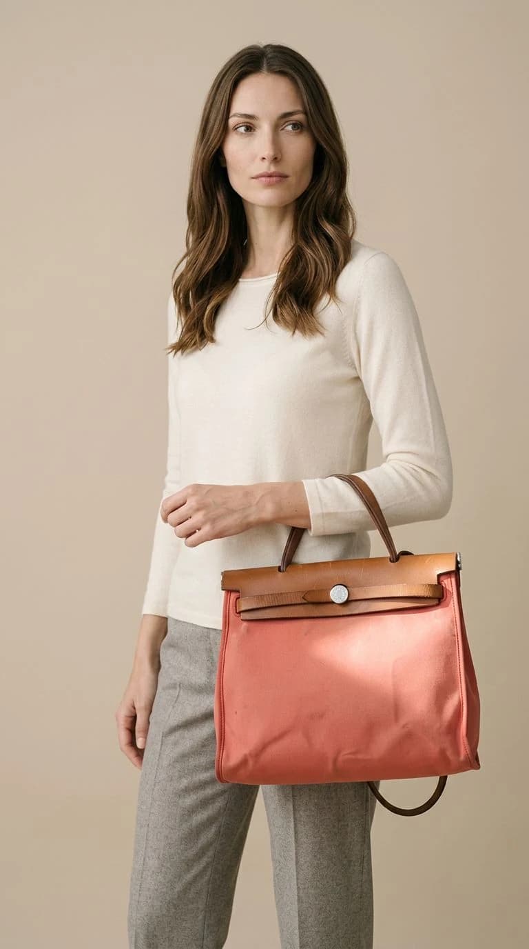 Hermès Herbag Zip 31 Kanvas Kırmızı Kol Çantası görsel 2