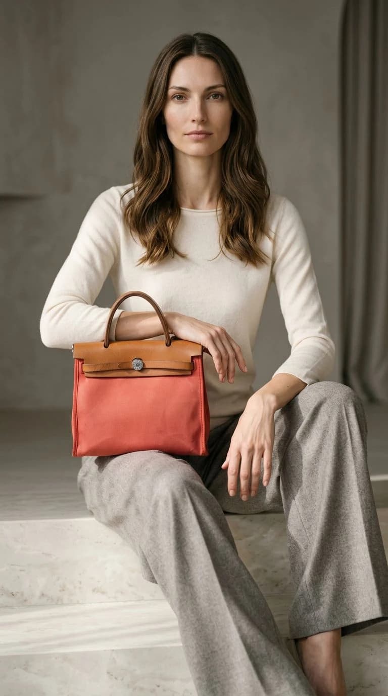Hermès Herbag Zip 31 Kanvas Kırmızı Kol Çantası görsel 3