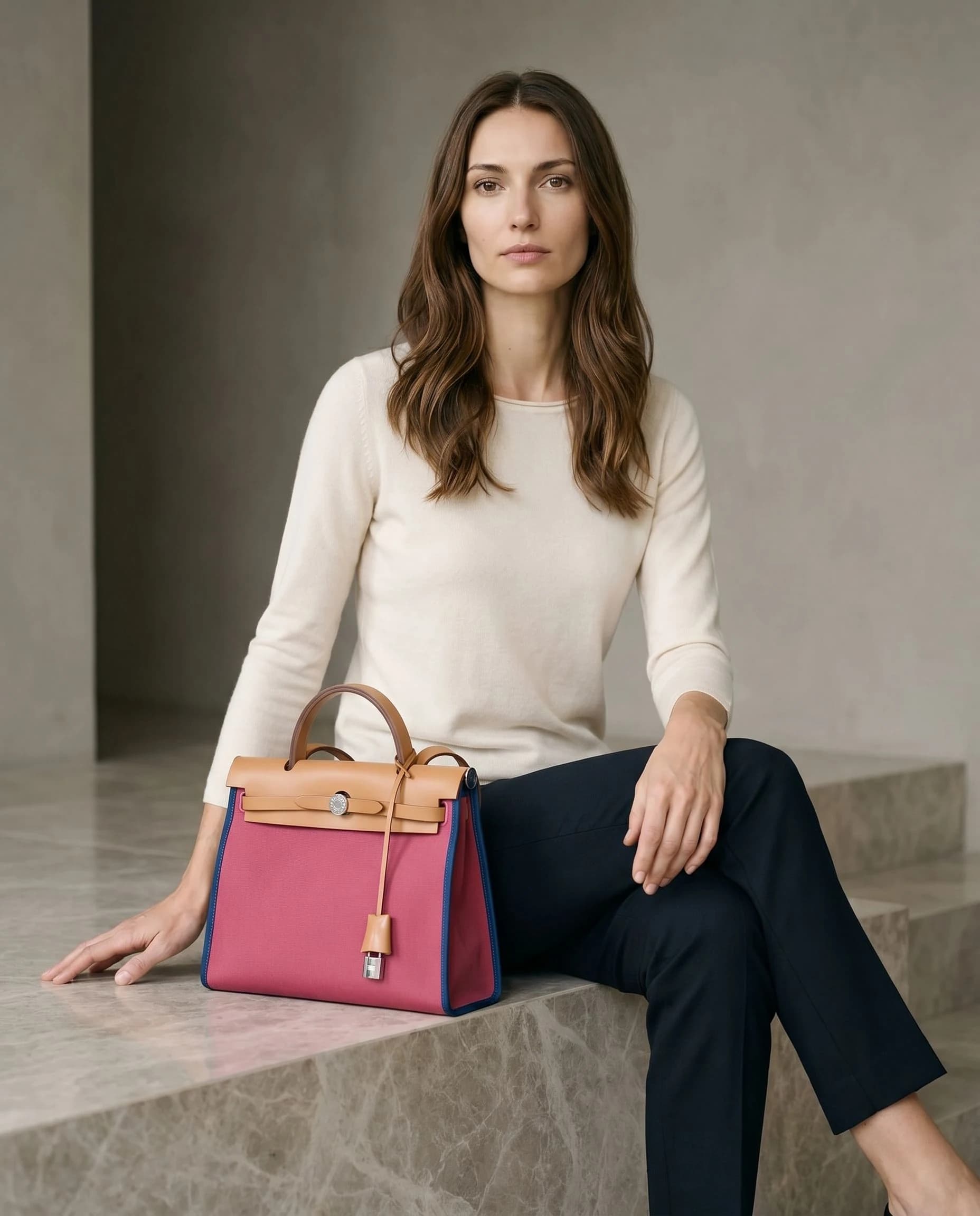 Hermès Herbag Zip 31 Kanvas Fuşya Kol Çantası görsel 3