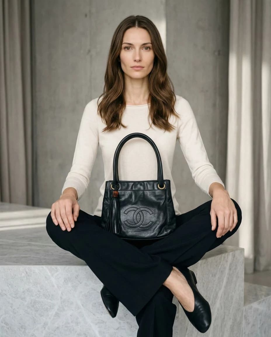 Chanel CC Logolu Siyah Deri Omuz Çantası görsel 3