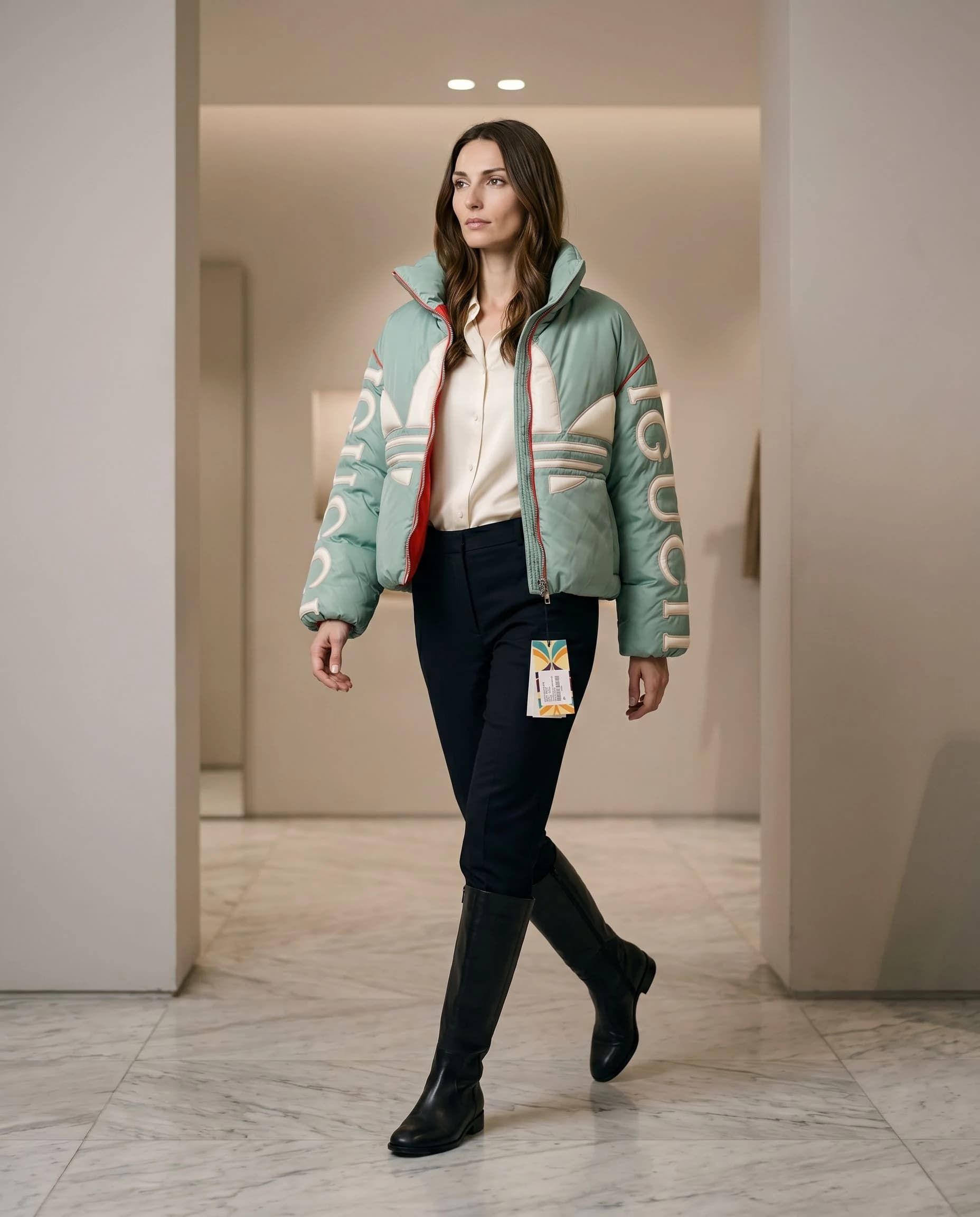 Gucci adidas x Gucci Trefoil Mint Puffer Mont görsel 4